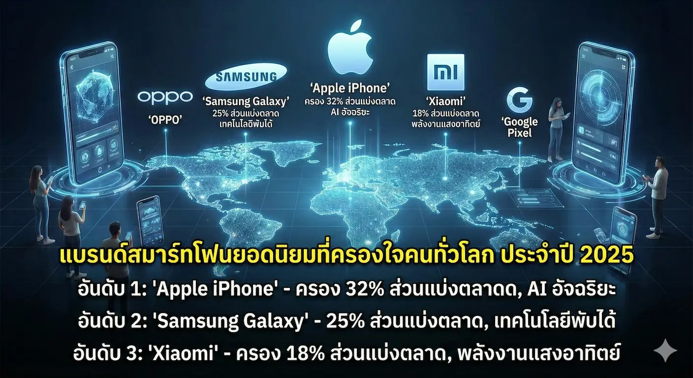 แบรนด์สมาร์ทโฟนยอดนิยมที่ครองใจคนทั่วโลก ประจำปี 2025
